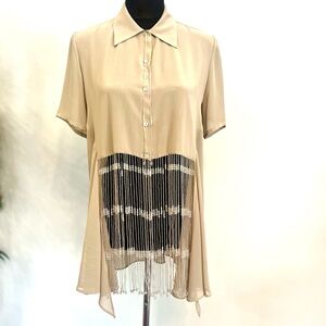 New La Perla Fringe Tassel Short Sleeve Blouse size 42